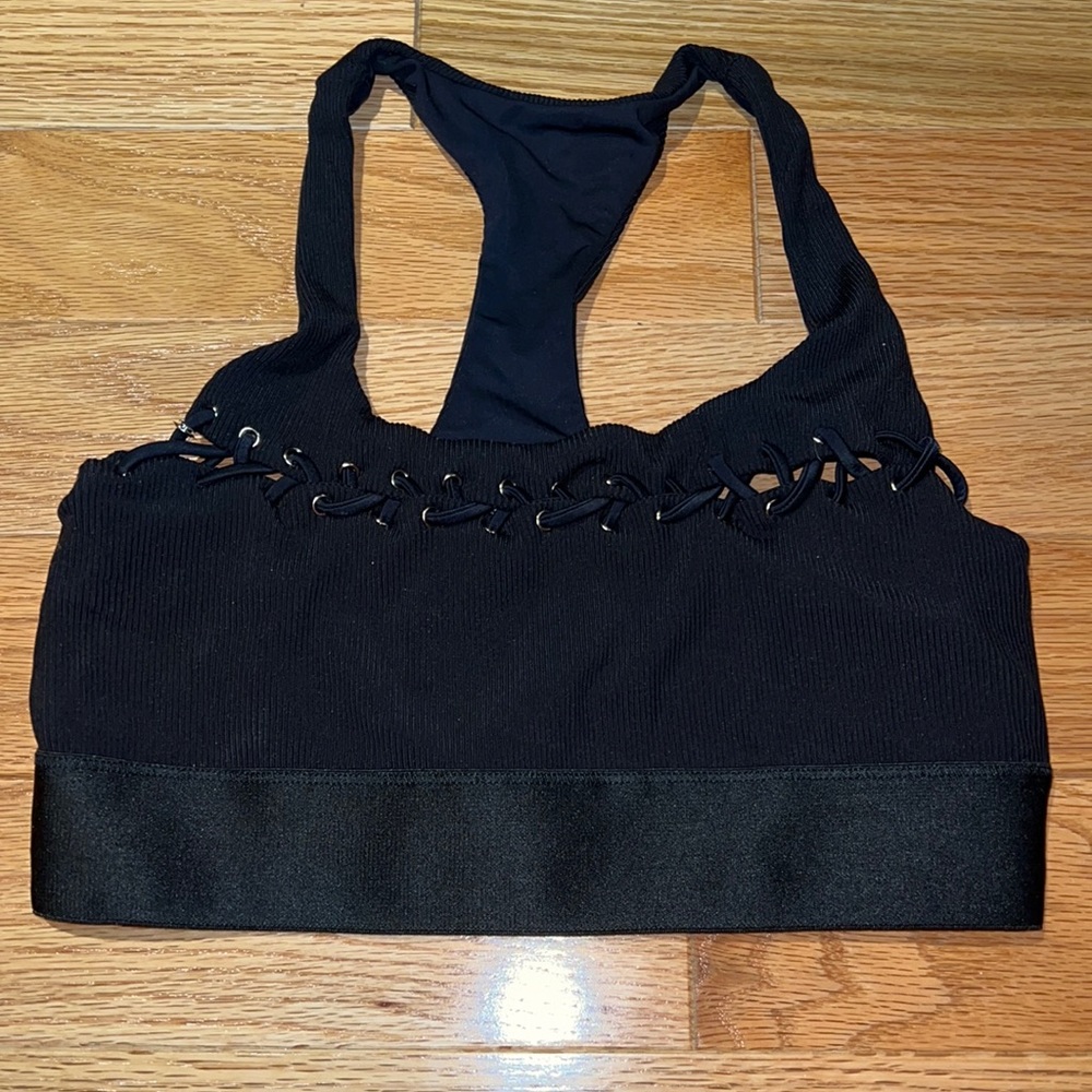 Blue Life Fit black sports bra with braided front size Medium